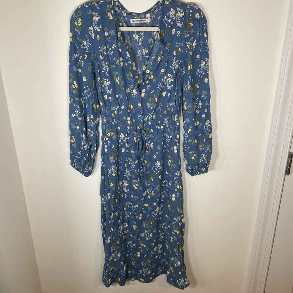 Reformation Lisse Dress in Blue Avery Floral